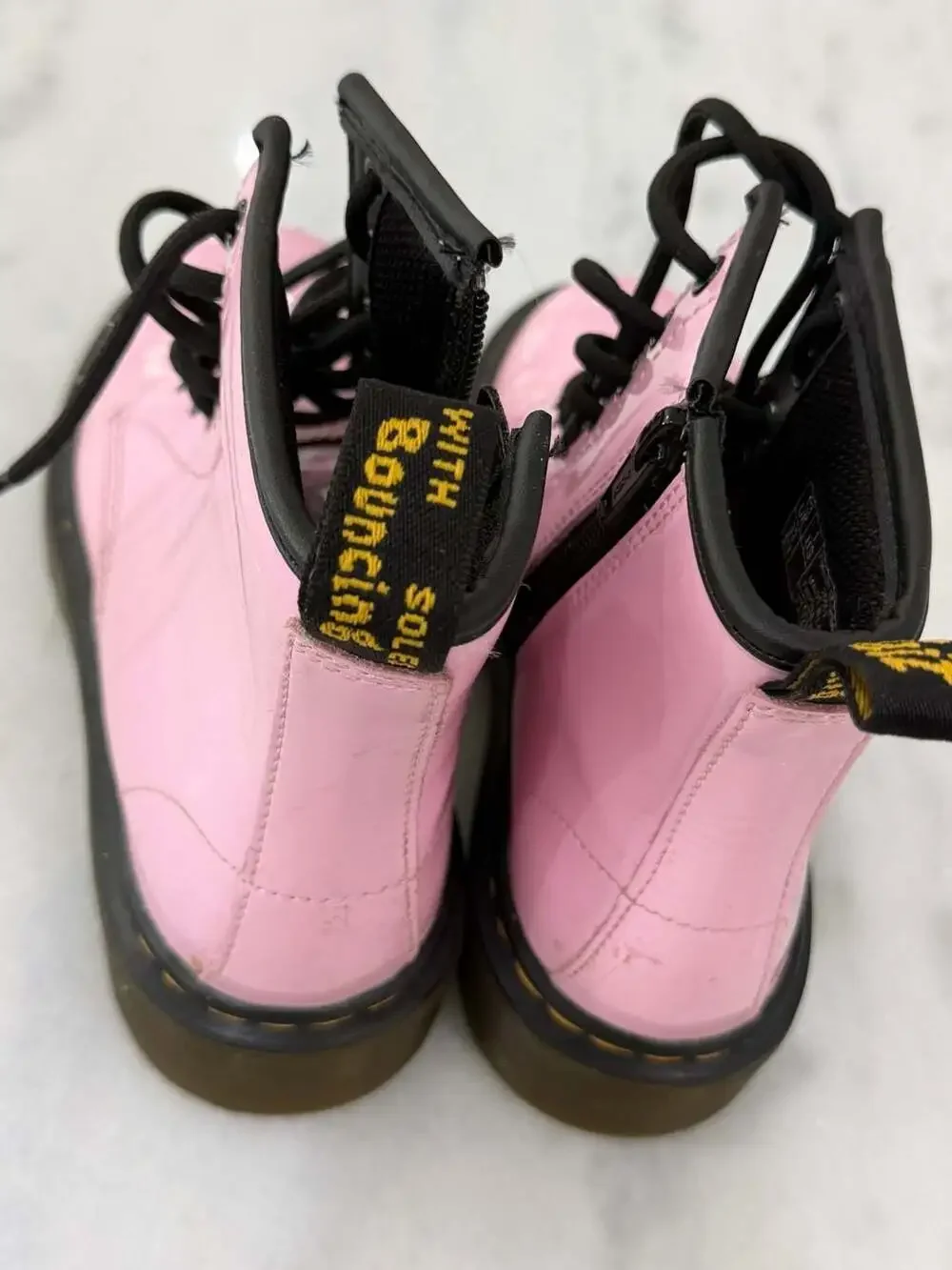 Dr. Martens 1460 Kids Patent Pink Lace-Up Combat Boots with Side Zip